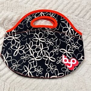 BYO Rambler Insulated Neoprene Lunch Bag Black & White Orange Trim, Neoprene